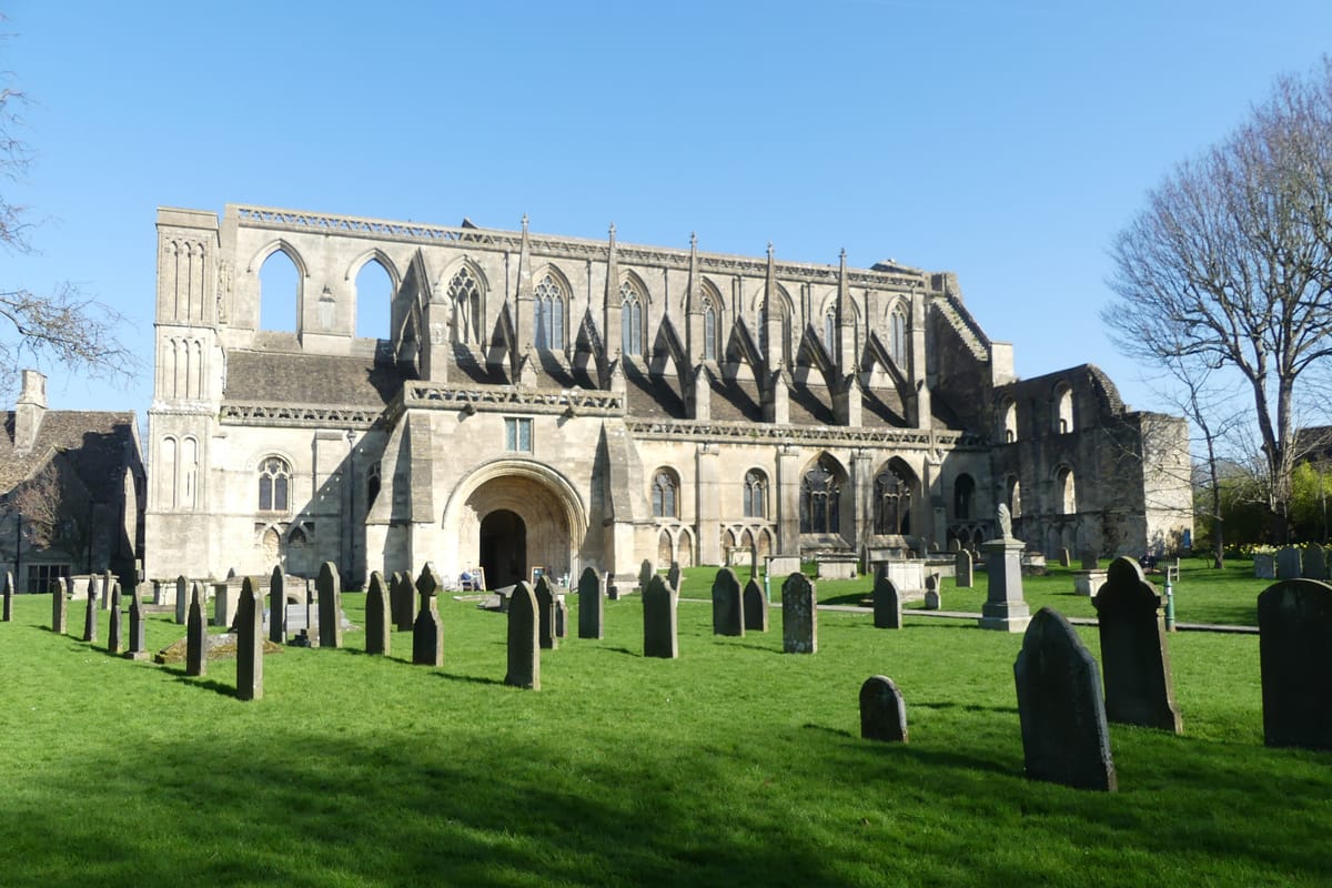 The surviving nave of Malmesbury Abbey seen from outside